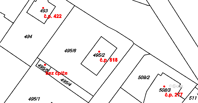 Bukov 518, Ústí nad Labem na parcele st. 495/2 v KÚ Bukov, Katastrální mapa