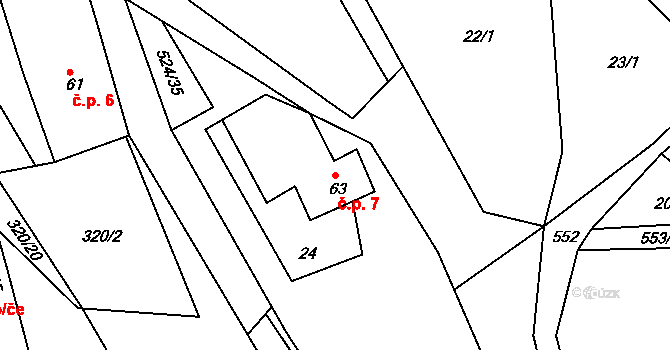 Libecina 7 na parcele st. 63 v KÚ Libecina, Katastrální mapa