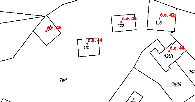 Samechov 44, Chocerady na parcele st. 131 v KÚ Samechov, Katastrální mapa