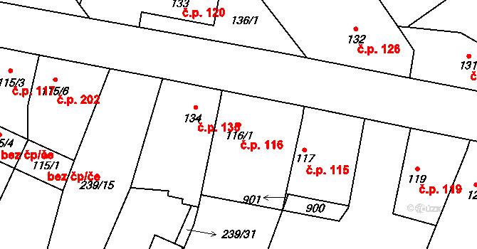 Loučeň 116 na parcele st. 116/1 v KÚ Loučeň, Katastrální mapa