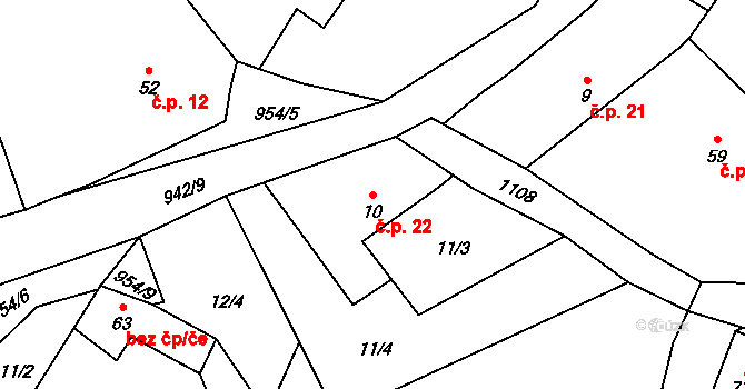 Zahorčice 22, Lnáře na parcele st. 10 v KÚ Zahorčice u Lnář, Katastrální mapa