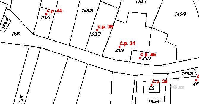 Nimpšov 31 na parcele st. 33/4 v KÚ Nimpšov, Katastrální mapa