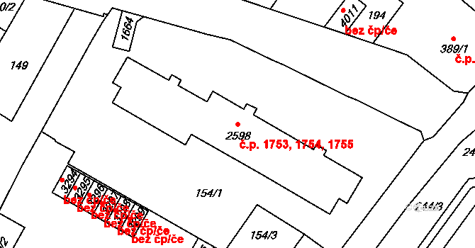 Předměstí 1753,1754,1755, Svitavy na parcele st. 2598 v KÚ Svitavy-předměstí, Katastrální mapa