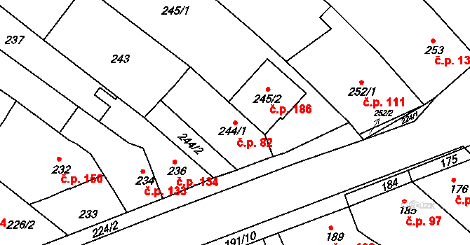 Jehnice 82, Brno na parcele st. 244/1 v KÚ Jehnice, Katastrální mapa