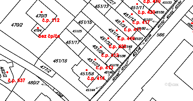 Medlánky 412, Brno na parcele st. 451/24 v KÚ Medlánky, Katastrální mapa