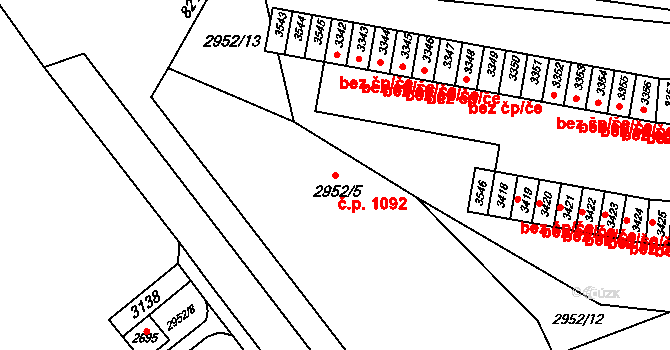 Slatina 1092, Brno na parcele st. 2952/5 v KÚ Slatina, Katastrální mapa