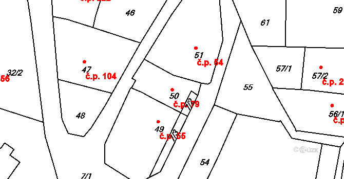 Křtiny 79 na parcele st. 50 v KÚ Křtiny, Katastrální mapa