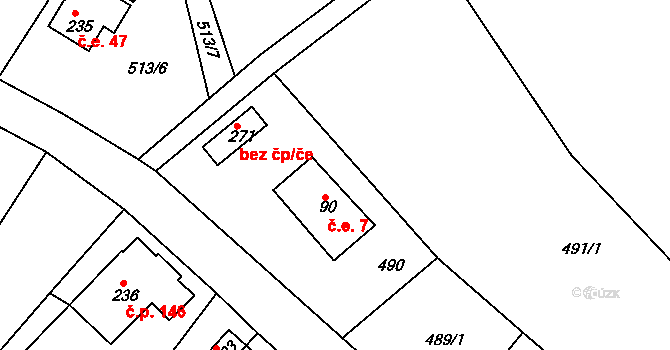 Bzí 7, Železný Brod na parcele st. 90 v KÚ Bzí u Železného Brodu, Katastrální mapa
