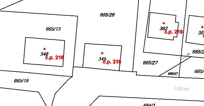 Horní Stropnice 218 na parcele st. 345 v KÚ Horní Stropnice, Katastrální mapa