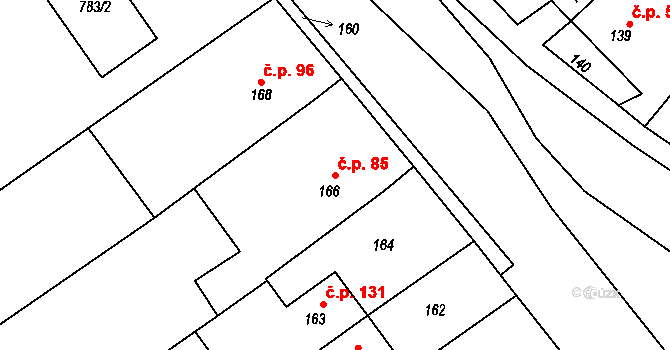 Valchov 85 na parcele st. 166 v KÚ Valchov, Katastrální mapa