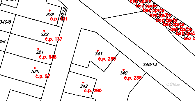 Ledvice 289 na parcele st. 341 v KÚ Ledvice, Katastrální mapa