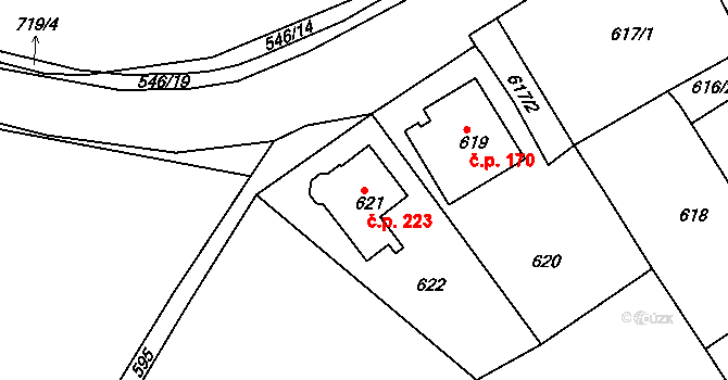 Sobědruhy 223, Teplice na parcele st. 621 v KÚ Sobědruhy, Katastrální mapa