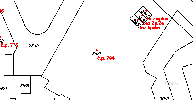 Trnovany 786, Teplice na parcele st. 39/1 v KÚ Teplice-Trnovany, Katastrální mapa