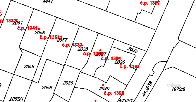 Teplice 1381 na parcele st. 2037 v KÚ Teplice, Katastrální mapa