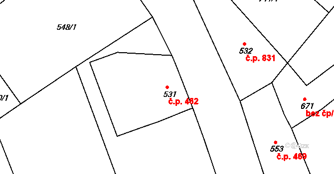 Česká Kamenice 462 na parcele st. 531 v KÚ Česká Kamenice, Katastrální mapa