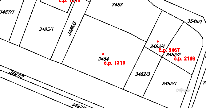 Frýdek 1310, Frýdek-Místek na parcele st. 3484 v KÚ Frýdek, Katastrální mapa