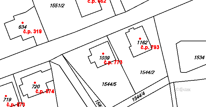Česká Kamenice 773 na parcele st. 1039 v KÚ Česká Kamenice, Katastrální mapa