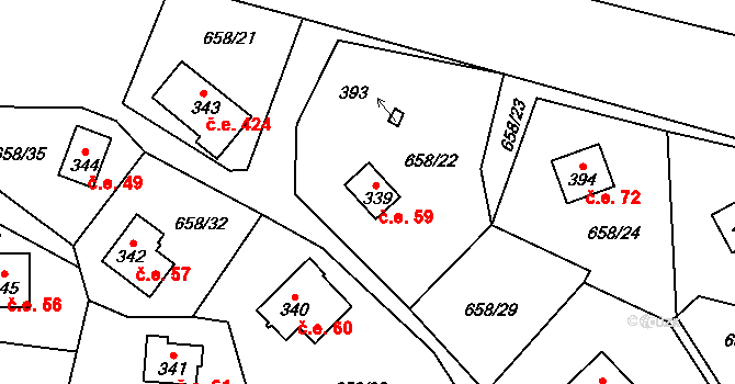 Dřenice 59, Cheb na parcele st. 339 v KÚ Dřenice u Chebu, Katastrální mapa
