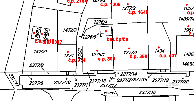 Cheb 308 na parcele st. 1276/1 v KÚ Cheb, Katastrální mapa