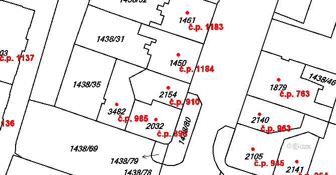 Cheb 910 na parcele st. 2154 v KÚ Cheb, Katastrální mapa
