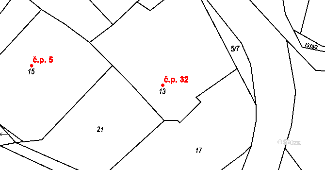 Mašov 32, Turnov na parcele st. 13 v KÚ Mašov u Turnova, Katastrální mapa