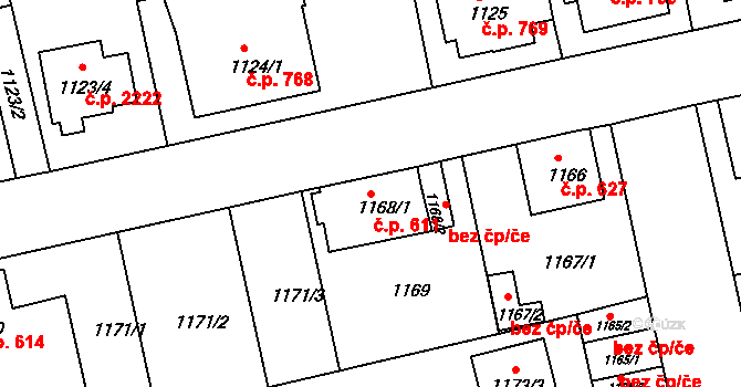 Turnov 611 na parcele st. 1168/1 v KÚ Turnov, Katastrální mapa