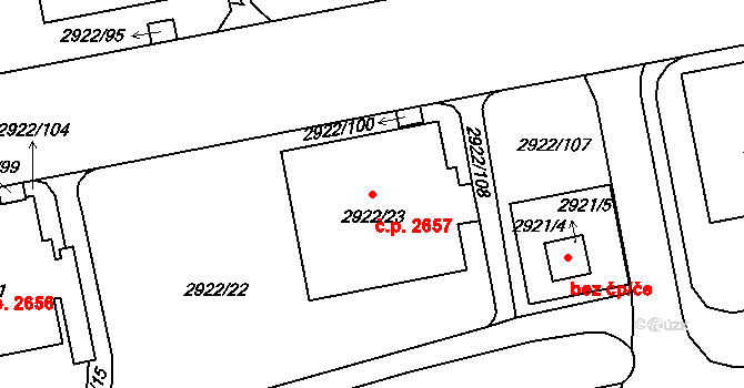 Žižkov 2657, Praha na parcele st. 2922/23 v KÚ Žižkov, Katastrální mapa