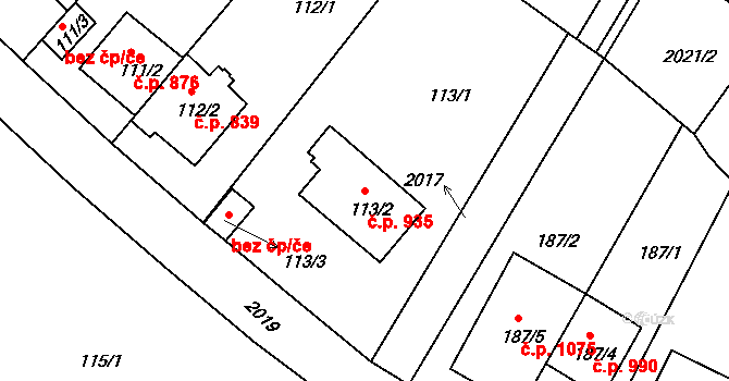 Podolí 935, Praha na parcele st. 113/2 v KÚ Podolí, Katastrální mapa