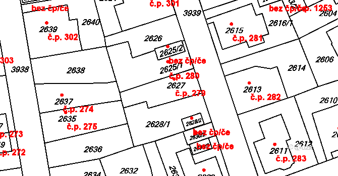 Modřany 279, Praha na parcele st. 2627 v KÚ Modřany, Katastrální mapa