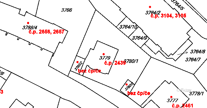 Smíchov 2439, Praha na parcele st. 3779 v KÚ Smíchov, Katastrální mapa