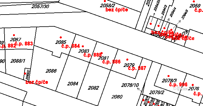 Střešovice 886, Praha na parcele st. 2081 v KÚ Střešovice, Katastrální mapa