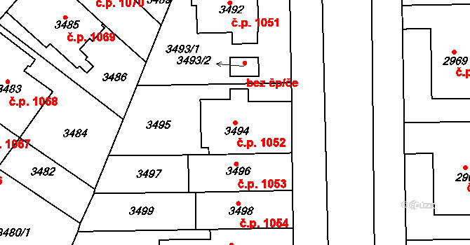 Dejvice 1052, Praha na parcele st. 3494 v KÚ Dejvice, Katastrální mapa