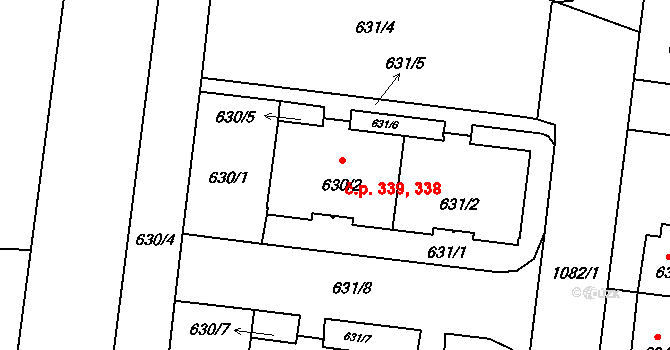 Čimice 338,339, Praha na parcele st. 630/2 v KÚ Čimice, Katastrální mapa