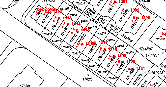 Hostivař 1116, Praha na parcele st. 1761/219 v KÚ Hostivař, Katastrální mapa