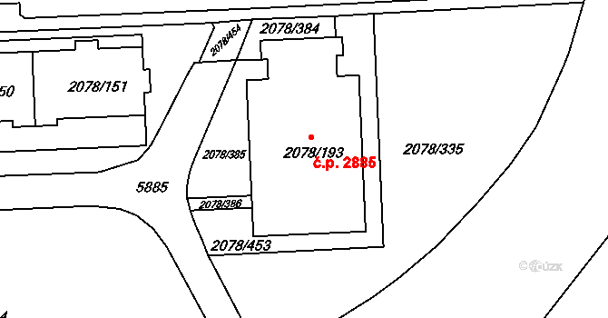 Záběhlice 2885, Praha na parcele st. 2078/193 v KÚ Záběhlice, Katastrální mapa