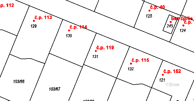 Břežany II 119 na parcele st. 131 v KÚ Břežany II, Katastrální mapa