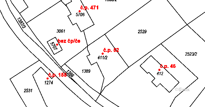 Kryblice 52, Trutnov na parcele st. 411/2 v KÚ Trutnov, Katastrální mapa