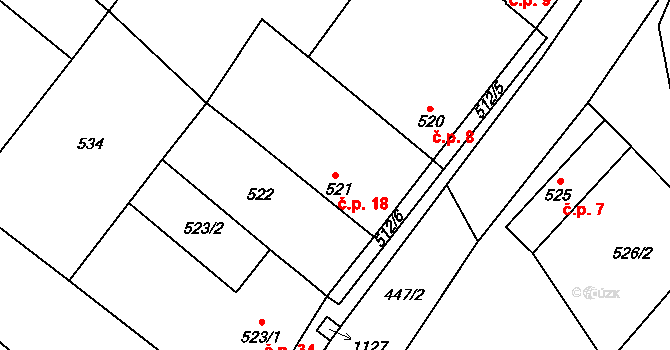 Újezdec 18, Číčenice na parcele st. 521 v KÚ Číčenice, Katastrální mapa