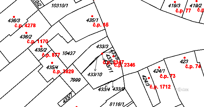 Hodonín 2347 na parcele st. 433/3 v KÚ Hodonín, Katastrální mapa