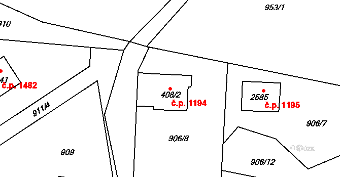 Vrchlabí 1194 na parcele st. 408/2 v KÚ Vrchlabí, Katastrální mapa