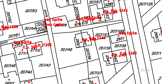 Sezimovo Ústí 344 na parcele st. 265/1 v KÚ Sezimovo Ústí, Katastrální mapa