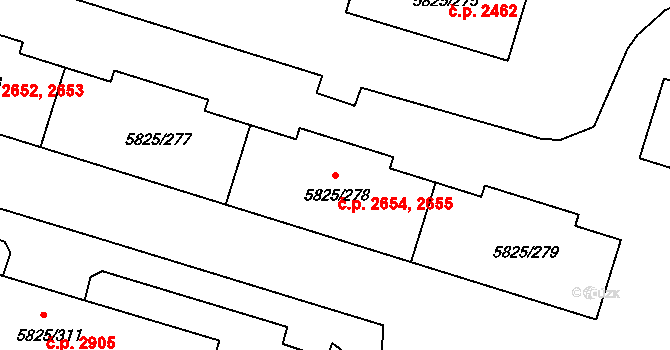 Česká Lípa 2654,2655 na parcele st. 5825/278 v KÚ Česká Lípa, Katastrální mapa