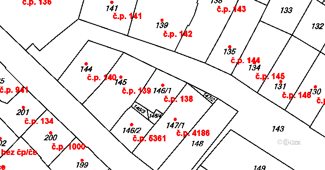 Chomutov 138 na parcele st. 146/1 v KÚ Chomutov I, Katastrální mapa