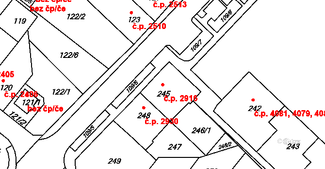Chomutov 2916 na parcele st. 245 v KÚ Chomutov II, Katastrální mapa
