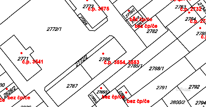 Chomutov 3553,3554 na parcele st. 2786 v KÚ Chomutov II, Katastrální mapa