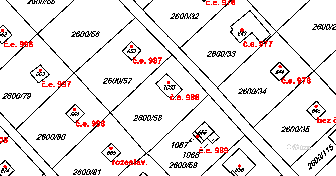 Ivančice 988 na parcele st. 1003 v KÚ Kounické Předměstí, Katastrální mapa