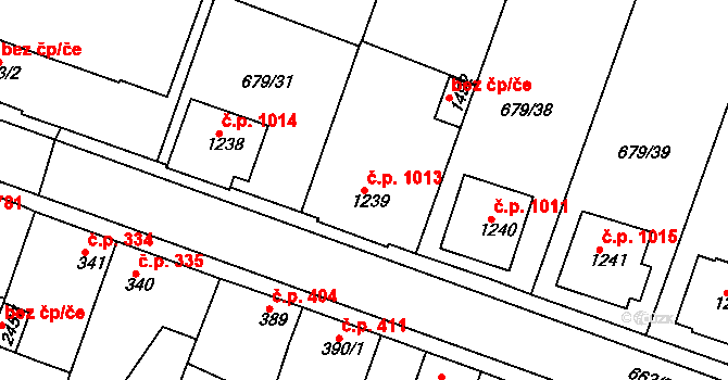 Rosice 1013 na parcele st. 1239 v KÚ Rosice u Brna, Katastrální mapa