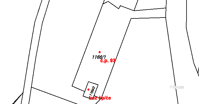 Horní Jasenka 93, Vsetín na parcele st. 1166/1 v KÚ Jasenka, Katastrální mapa