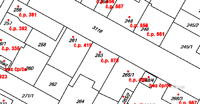 Bolevec 578, Plzeň na parcele st. 263 v KÚ Bolevec, Katastrální mapa
