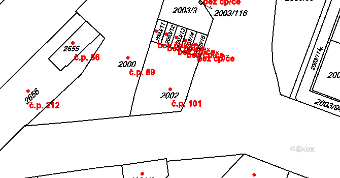 Doubravka 101, Plzeň na parcele st. 2002 v KÚ Doubravka, Katastrální mapa